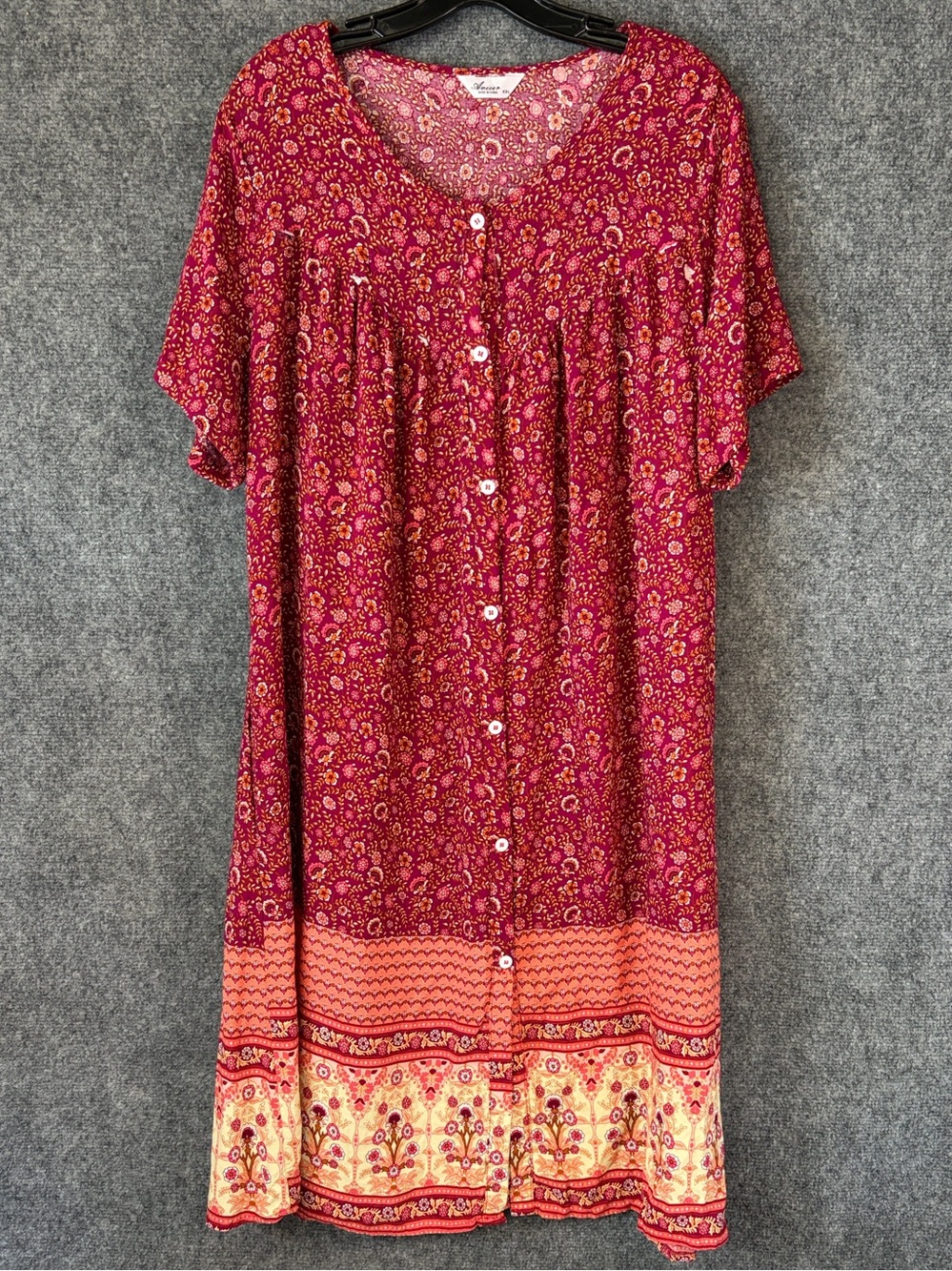Raspberry Floral Button-Front Midi Dress